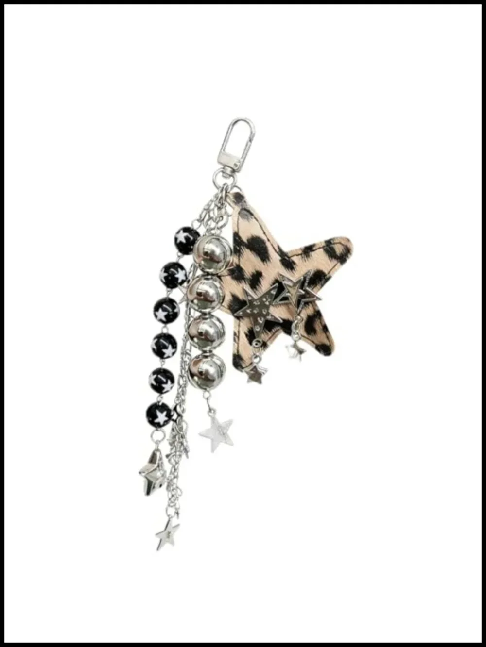 Leopard Print Keychain Charm Bag Accessory Y2K Star Pendant
